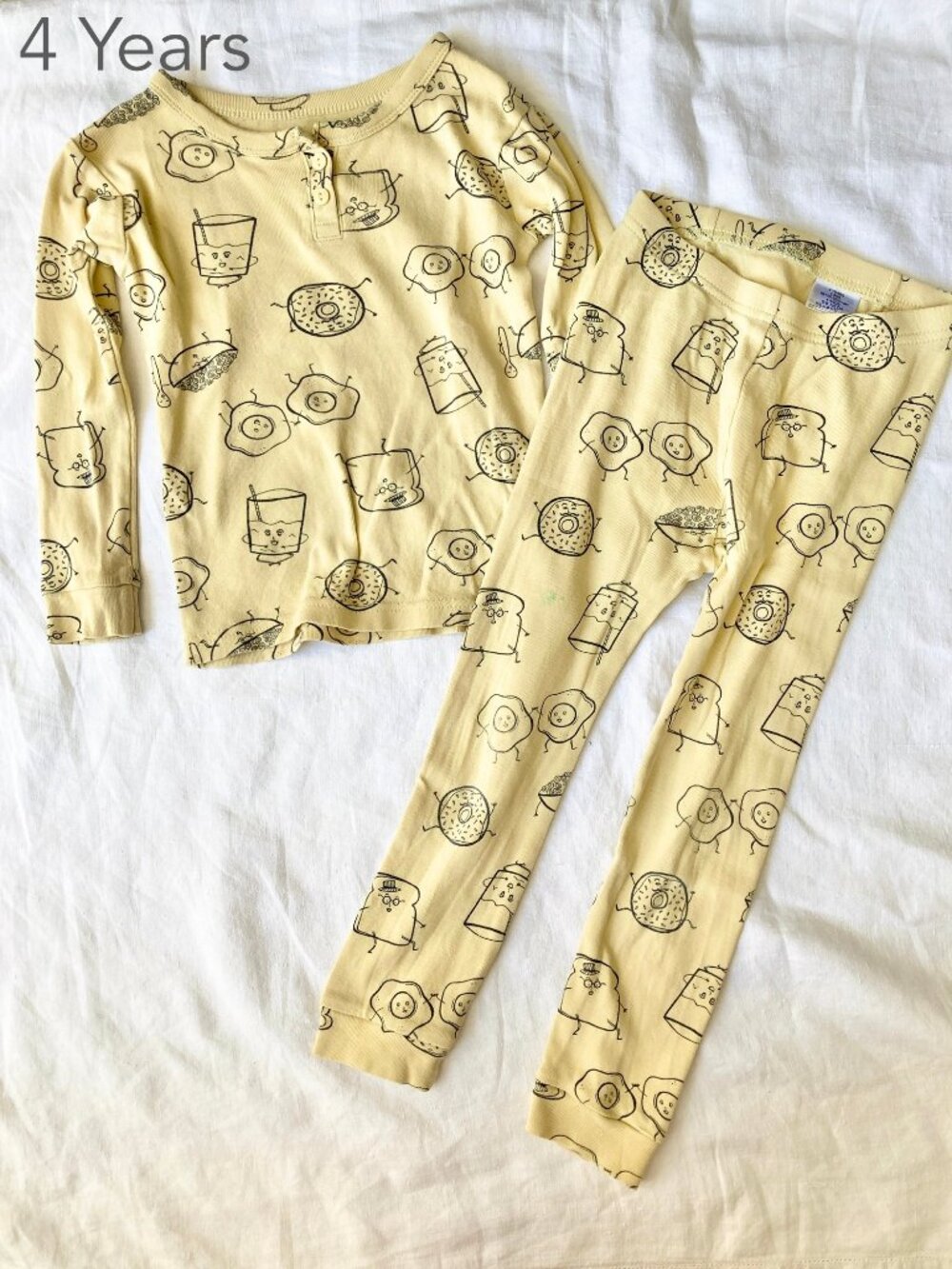 (🎨$3 PLAY) GAP 4 Years Toddler Yellow Breakfast Food Pajamas Set